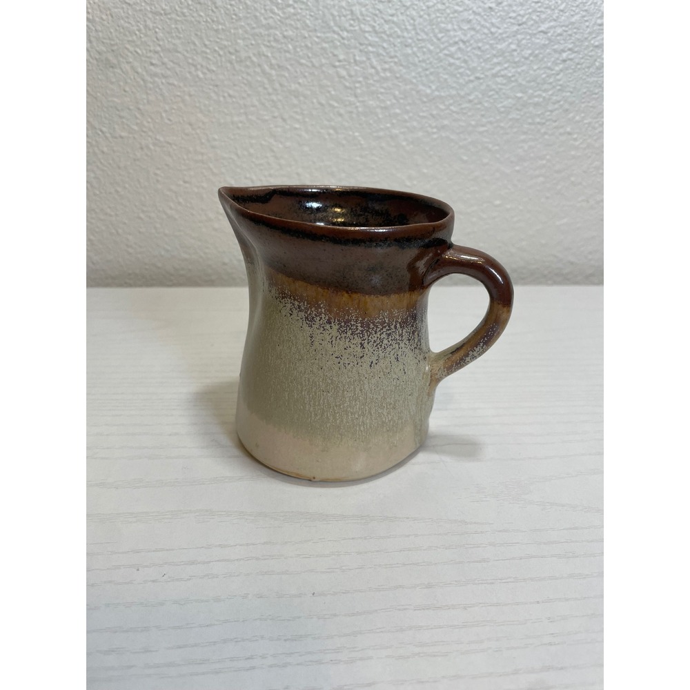 VTG Miniature Stoneware Ceramic Pitcher Cream Brown Glaze Small Pouring Jug